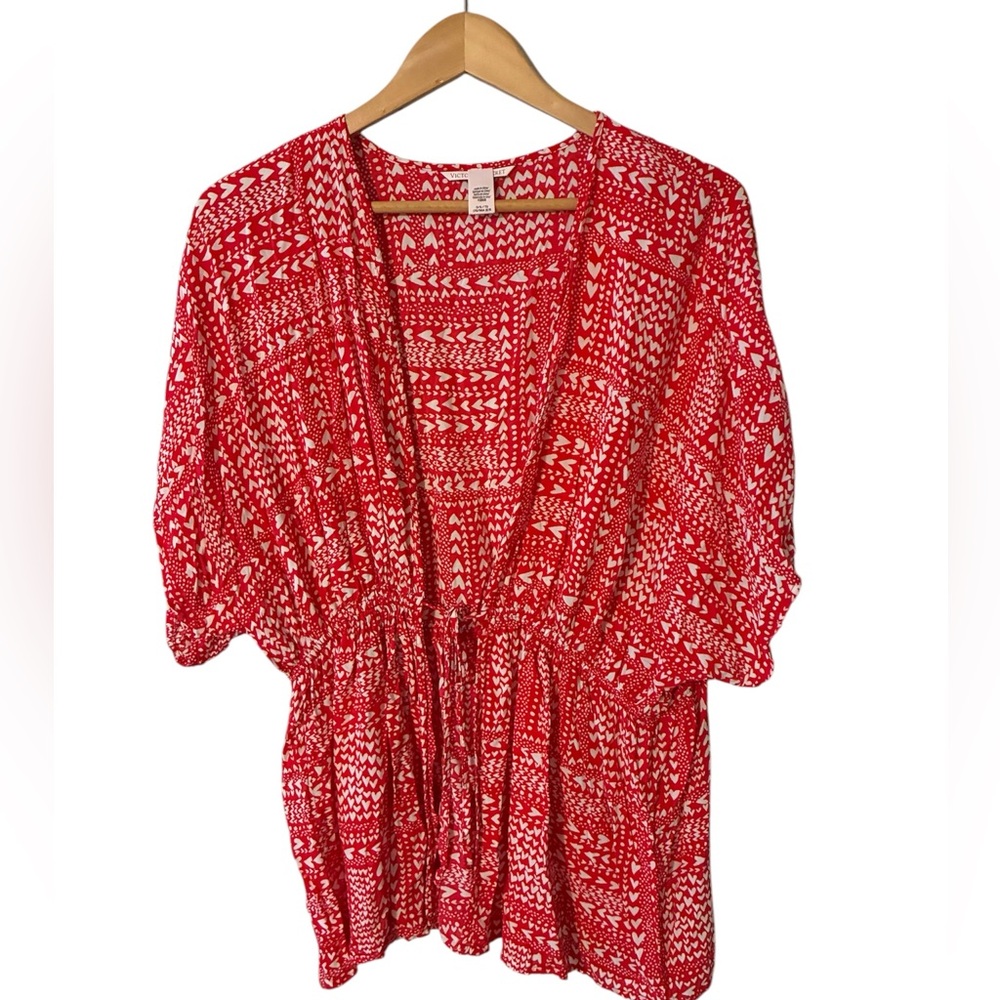 Victoria's Secret Red Printed Peplum Tunic Top